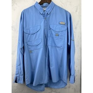 Columbia PFG Bahama II Fishing Shirt Long Sleeve Mesh Lined Flap Back Blue Men
